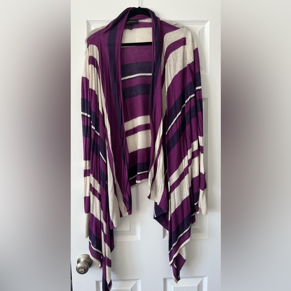 Striped Waterfall Cardigan By Lane Bryant purple and off white - Picture 3 of 5